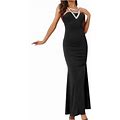 Jikolililili Maxi Dress For Women Summer Sexy Solid Color Splicing Backless Strapless Party Long Maxi Dress