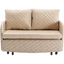 Convertible Sleeper Sofa Bed, Modern Loveseat Couch With Pull Out Bed - Camel/PU