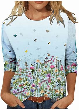Women's T Shirt Tee White Red Purple Floral Butterfly Print Long Sleeve Casual Daily Basic Vintage Round Neck Regular Floral Abstract Painting S
