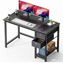 47 in. Rectangular Black Wood Computer Desk With 2-Tier Drawers Storage Shelf And Side Headphone Hook