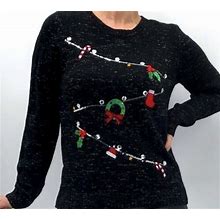 Karen Scott Christmas Clothes Line Sweater Black - 1X - W/ Sequins &