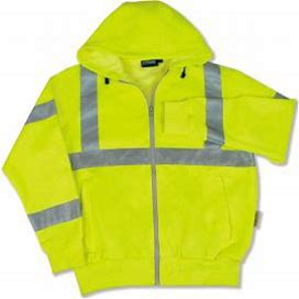 ERB® Aware Wear® W375 Hooded Sweatshirt With Zipper, ANSI Class 3, M, Hi-Viz Lime