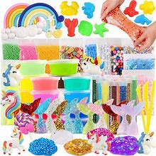 3 Otters Slime Kit, 73Pcs DIY Slime Making Kit Toys Party Favors, Slime Set Includes Crystal Slime, Flash Powder, Glitter, Beads Great Gifts Toys