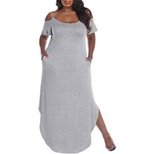 White Mark Plus Lexi Short Sleeve Maxi Dress | Gray | Plus 2X | Dresses Maxi Dresses | Stretch Fabric|Side Slit