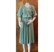 Vintage 1960S 1970S Mint Green Dress Belted Full Skirt V Neck V Back Puff Sleeves