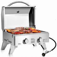 2-Burner Portable Stainless Steel BBQ Table Top Grill For Outdoors
