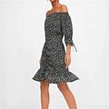 Zara Dresses | Zara Ruched Off The Shoulder Dress | Color: Black/White | Size: S