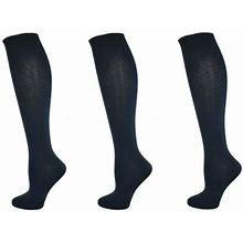 Sierra Socks Girl's School Uniform Knee High 3 Pair Pack Cotton Socks G7200 (XL/Shoe Size 10-12, Navy)
