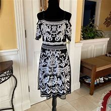 Inc International Concepts Dresses | Inc Drape Shoulder Embroidery Mini Dress | Color: Black/White | Size: Xs