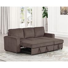 Furniture Of America Denoon Modern Corduroy Sectional Sleeper Sofa With Pull Out Bed And Storage Chaise, Modular L Shaped, Convertible Sofabed,