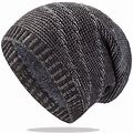 Haxmnou Womens And Men Knit Cap Big Head Hat Striped Beanie Soft Knit Slouchy Wool Hats Hick Knit Cold Weather Hat Ski Cap Unisex 2023 Winter Grey