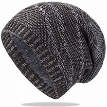 Haxmnou Womens And Men Knit Cap Big Head Hat Striped Beanie Soft Knit Slouchy Wool Hats Hick Knit Cold Weather Hat Ski Cap Unisex 2023 Winter Grey
