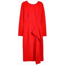 Red Long Sleeve Side Ruffle Midi Cocktail Dress | Color: Red | Size: 6