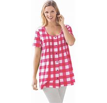 Plus Size Women's A-Line Knit Tunic By Woman Within In Raspberry Sorbet Buffalo Plaid (Size 2X)