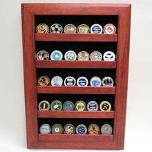 Military Challenge Coin Display Case Wall Rack, Cherry Oak Or Walnut