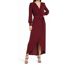 Fraiche By J Wrap Front Long Sleeve Dress In Burgundy At Nordstrom, Size Medium