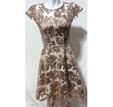 Milly Sienna Women Size 0 Gold Sequin Nude Lace Cocktail Dress New NWT