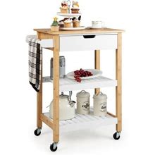 Costway 3-Tier Kitchen Island Cart Rolling Service Trolley With Bamboo Top-Natural