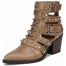 Sam Edelman Elana Camel Tan Pointed Toe Lace Up Western Booties Cut Out Boots (Camel, 10.5)