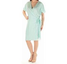 Bar III Womens Aqua Dolman Sleeve V Neck Knee Length Faux Wrap Dress Size: S