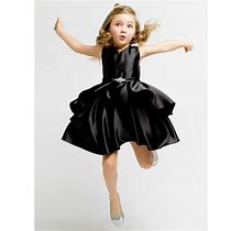 Black Satin Sleeveless V-Neck Dress W/ Ruffles - Size: 6 | Pink Princess