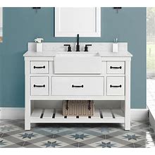 Allen + Roth Briar 48-In Carrara White Farmhouse Single Sink Bathroom Vanity With White Engineered Marble Top | BV-6333-48