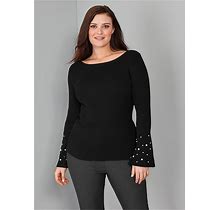 Women's Pearl Detail Sweater - Black, Size 2X By Venus