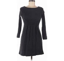 Ann Taylor Cocktail Dress - A-Line Crew Neck 3/4 Sleeves: Gray Solid Dresses - Women's Size Medium Petite