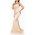 Terani Couture Women's One Shoulder Shiny Metallic Mermaid Dress - Light Gold