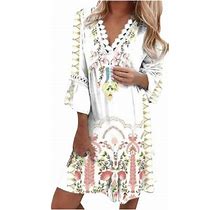 Giftesty Womens Plus Size Dresses Clearance Women's Spring And Summer Casual V-Neck Three-Quarter Sleeve Print Dress