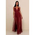 Burgundy Backless Maxi Dress | Womens | 3X | 100% Polyester | Lulus | Red Dresses | Holiday Dresses | Prom Dresses | Some Stretch