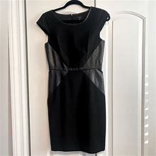 Ann Taylor Dresses | Ann Taylor Black And Faux Leather Shift Dress With Cap Sleeve Size 0 | Color: Black | Size: 0