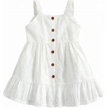 Calsunbaby Newborn Baby Girls Summer Sling Plain Embroidery Ruffle Hem Dress Girls Knee-Length One-Piece White 2-3 Years