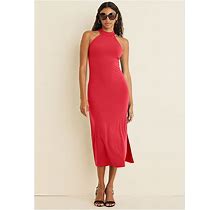 Women's High Neck Midi Dress Dresses Knit - Red, Size M By Venus