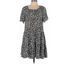 Nine West Casual Dress - Dropwaist Square Short Sleeve: Black Animal Print Dresses - Women's Size Large