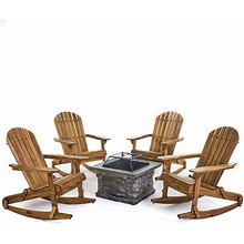 Noble House Maison Outdoor 5 Pc Rocking Chair Set W/ Fire Pit Gray 304