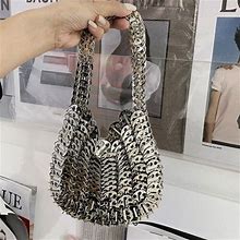 Women Bags Silver Woven Bag Evening Bags Travel Holiday Shoulder Bag