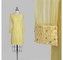 Canary Yellow Silk Dress | Vintage 70S Yellow Silk Beaded Rhinestone Mini Dress