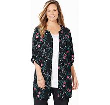 Plus Size Women's UPTOWN TUNIC BLOUSE By Catherines In Black Foliage Floral (Size 3X)