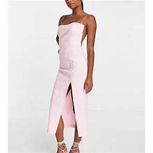 Vesper Petite Strappy Open Back Midi Dress With Thigh Slit In Blush Pink - Pink (Size: 6)