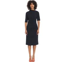 Maggy London Women's Side Pleat Dress With Asymmetric Neck And Elbow Sleeves