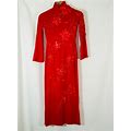 Vintage Lein Huong Velvet Dress Size S/Xs Red Beaded Beautiful