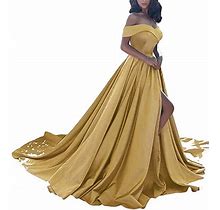 Homdor Split Off Shoulder Prom Evening Dress For Women Aline Satin Formal Gown Gold Size 20, Womens