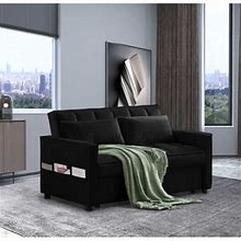 Ebern Designs Convertible Sofa Bed Velvet In Black | 33.46 H X 58.26 W X 33.85 D In | Wayfair 815583C17f212be7b5661e256da972bd