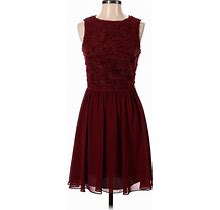 Max Studio Specialty Products Cocktail Dress - Party Crew Neck Sleeveless: Burgundy Print Dresses - Women's Size 0