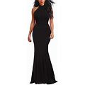 Berydress Womens Halter Neck Sheath Party Dress Sleeveless Floorlength Long Evening Dress M 6075Black, Medium