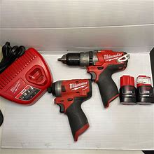 Milwaukee M12 Fuel Hammer Drill & Impact Driver W/ 2 Batteries, Charger And Case