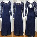 Sequin Hearts 5 Blue Floral Lace Long Sleeve Sheath Maxi Dress Formal