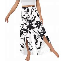 Vsssj Womens Pants Comfy High Elastic Waist Floral Printed Split Casual Trousers Wide Leg Fashion Casual Versatile Spring Summer Lounge Pants Black XX