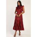 Burgundy Tiered Mock Neck Midi Dress | Womens | Medium (Available In XS, S, L, XL) | 100% Polyester | Lulus Exclusive | Red Dresses | Holiday Dresses